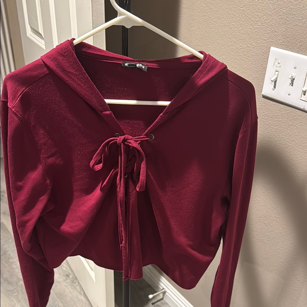 Women's Burgundy Tie-Front Top